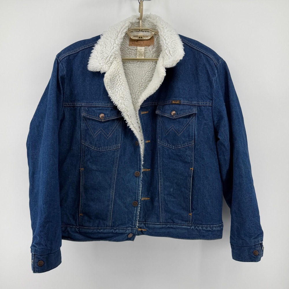 VINTAGE Wrangler Mens XL USA Made Sherpa Lined Denim Authentic Western Jacket